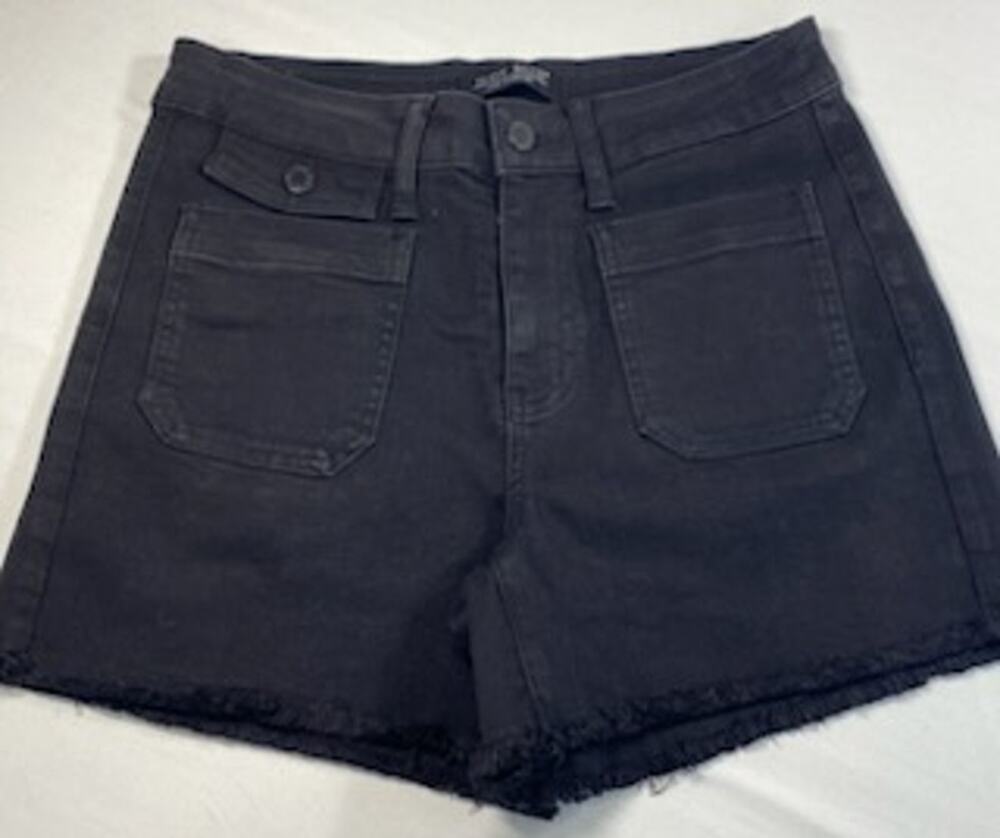 Judy Blue Black Denim Shorts Front Patch Pocket Raw Hem Medium
